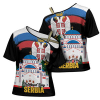 Serbia Statehood Day Cross Shoulder Shirt Saint Sava with Serbian Eagle
