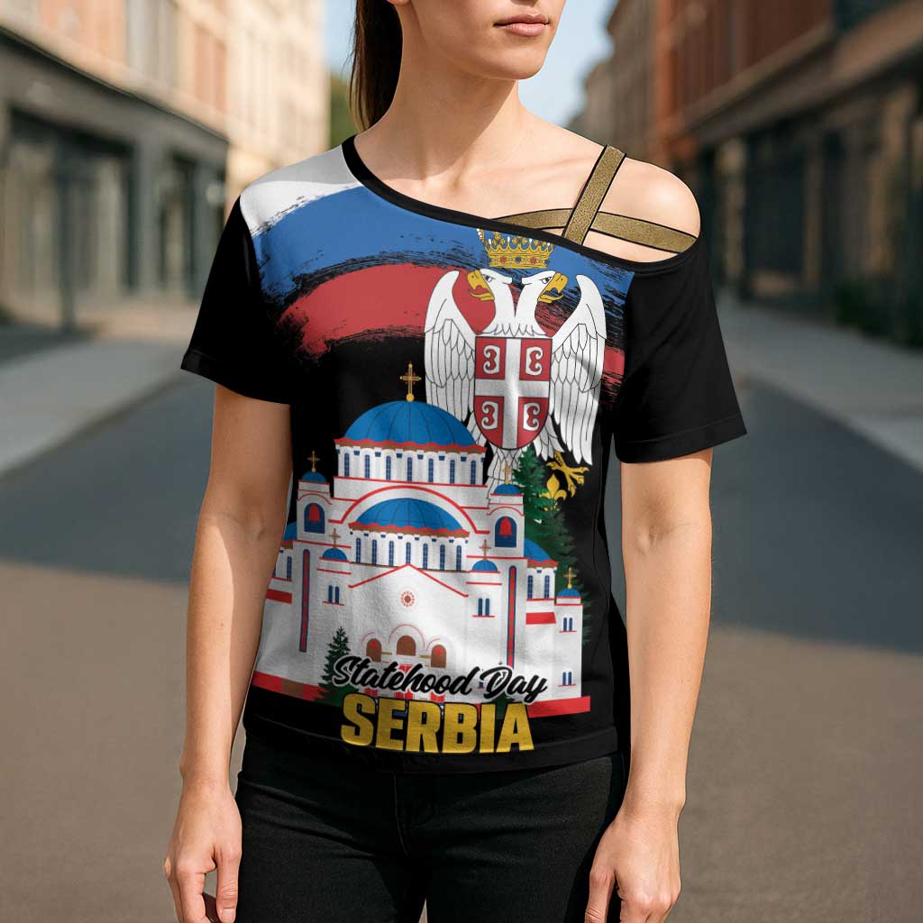 Serbia Statehood Day Cross Shoulder Shirt Saint Sava with Serbian Eagle