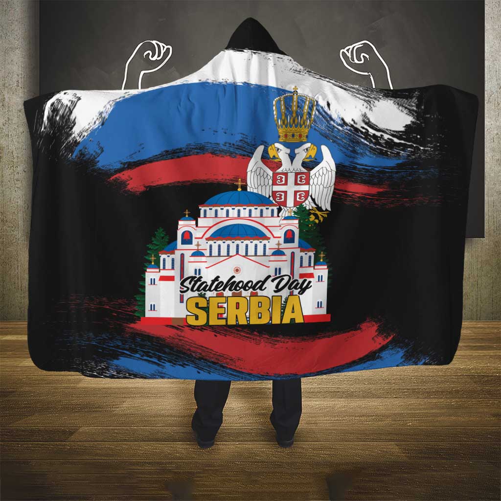Serbia Statehood Day Hooded Blanket Saint Sava with Serbian Eagle