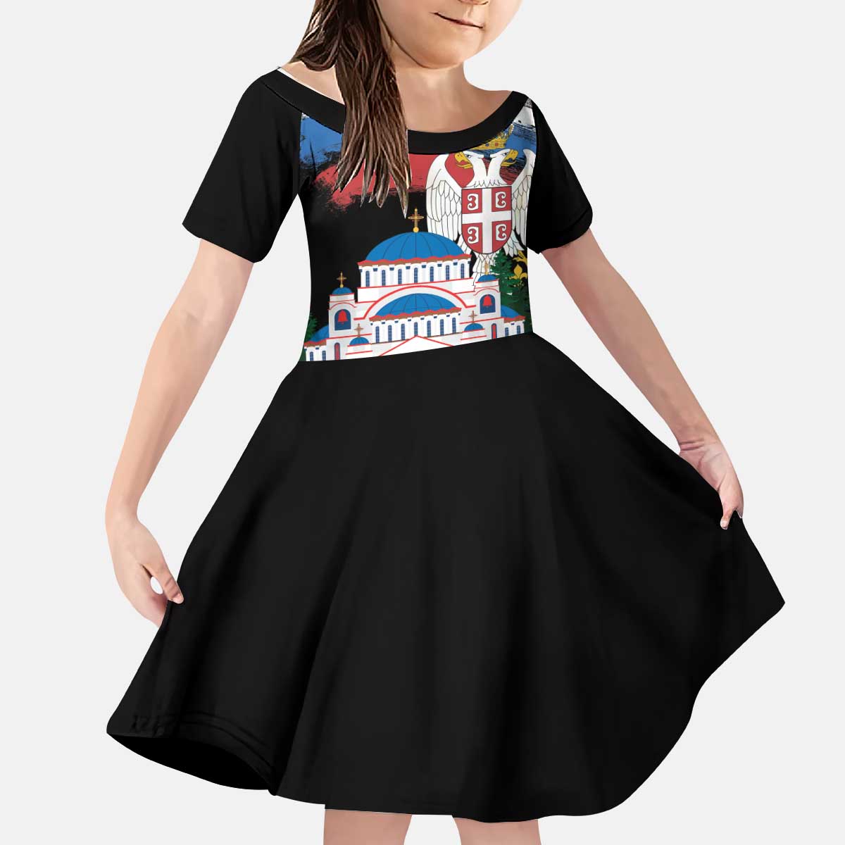 Serbia Statehood Day Kid Short Sleeve Dress Saint Sava with Serbian Eagle
