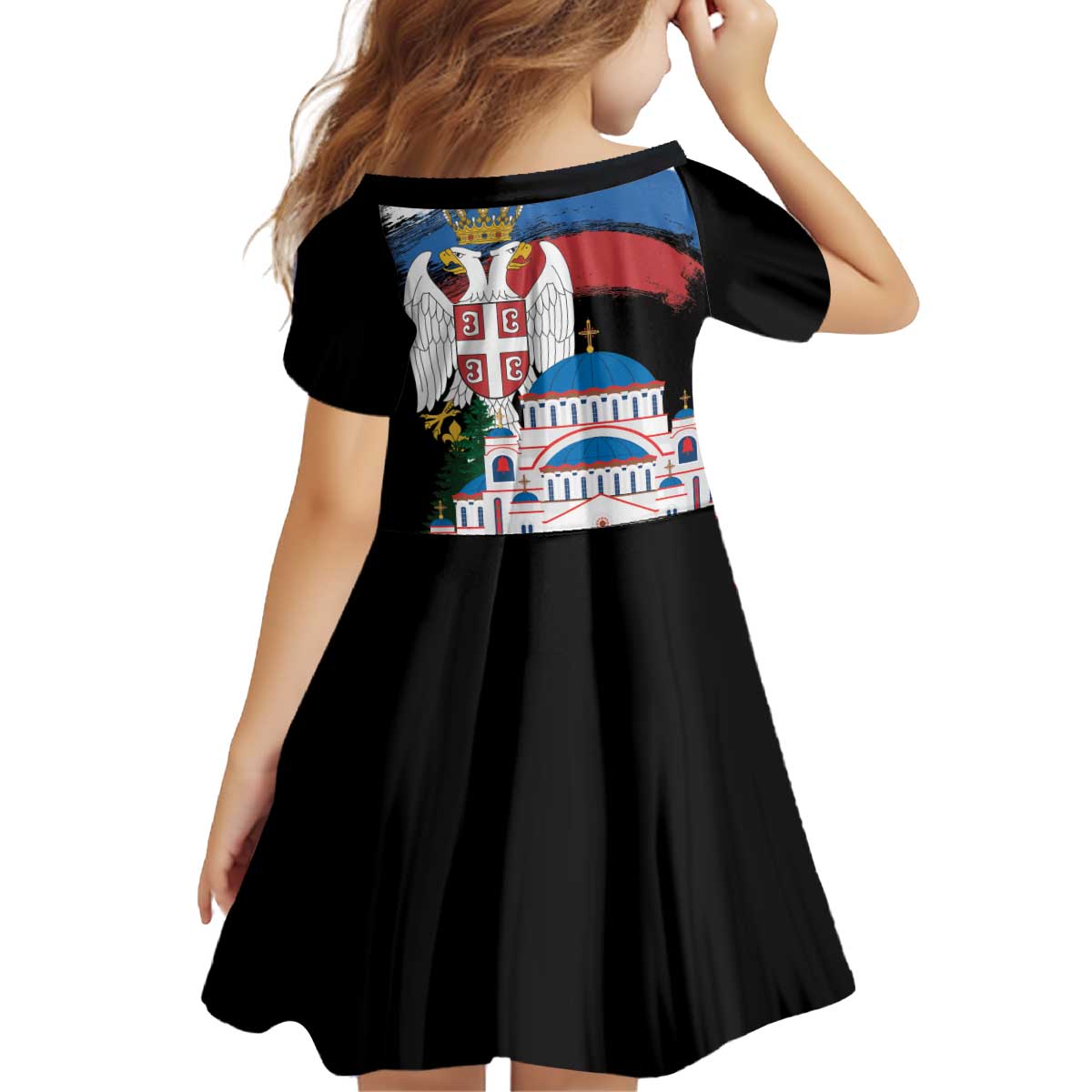 Serbia Statehood Day Kid Short Sleeve Dress Saint Sava with Serbian Eagle