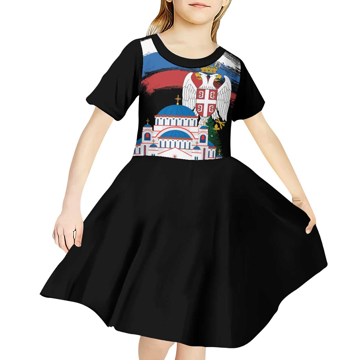 Serbia Statehood Day Kid Short Sleeve Dress Saint Sava with Serbian Eagle