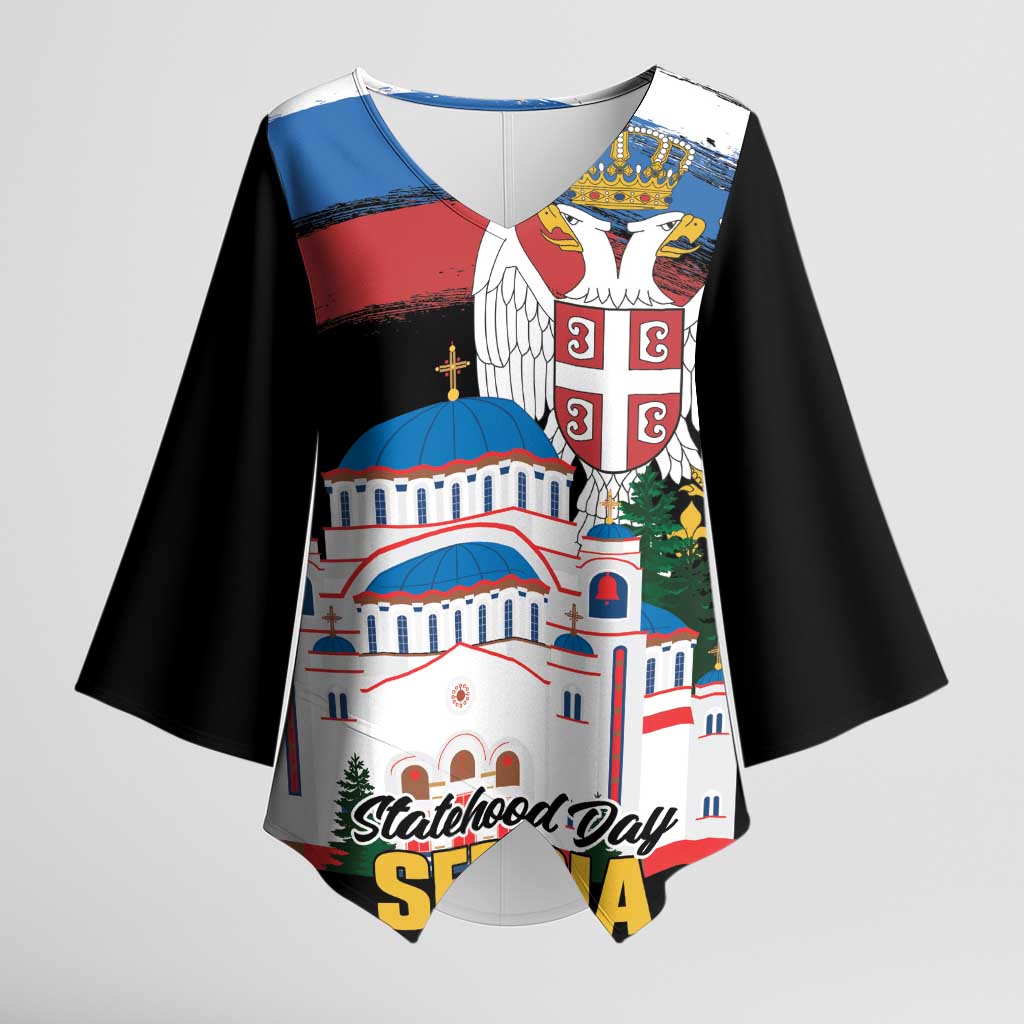 Serbia Statehood Day Kimono Sleeve Blouse Saint Sava with Serbian Eagle
