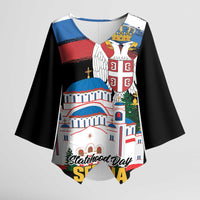 Serbia Statehood Day Kimono Sleeve Blouse Saint Sava with Serbian Eagle