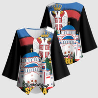 Serbia Statehood Day Kimono Sleeve Blouse Saint Sava with Serbian Eagle