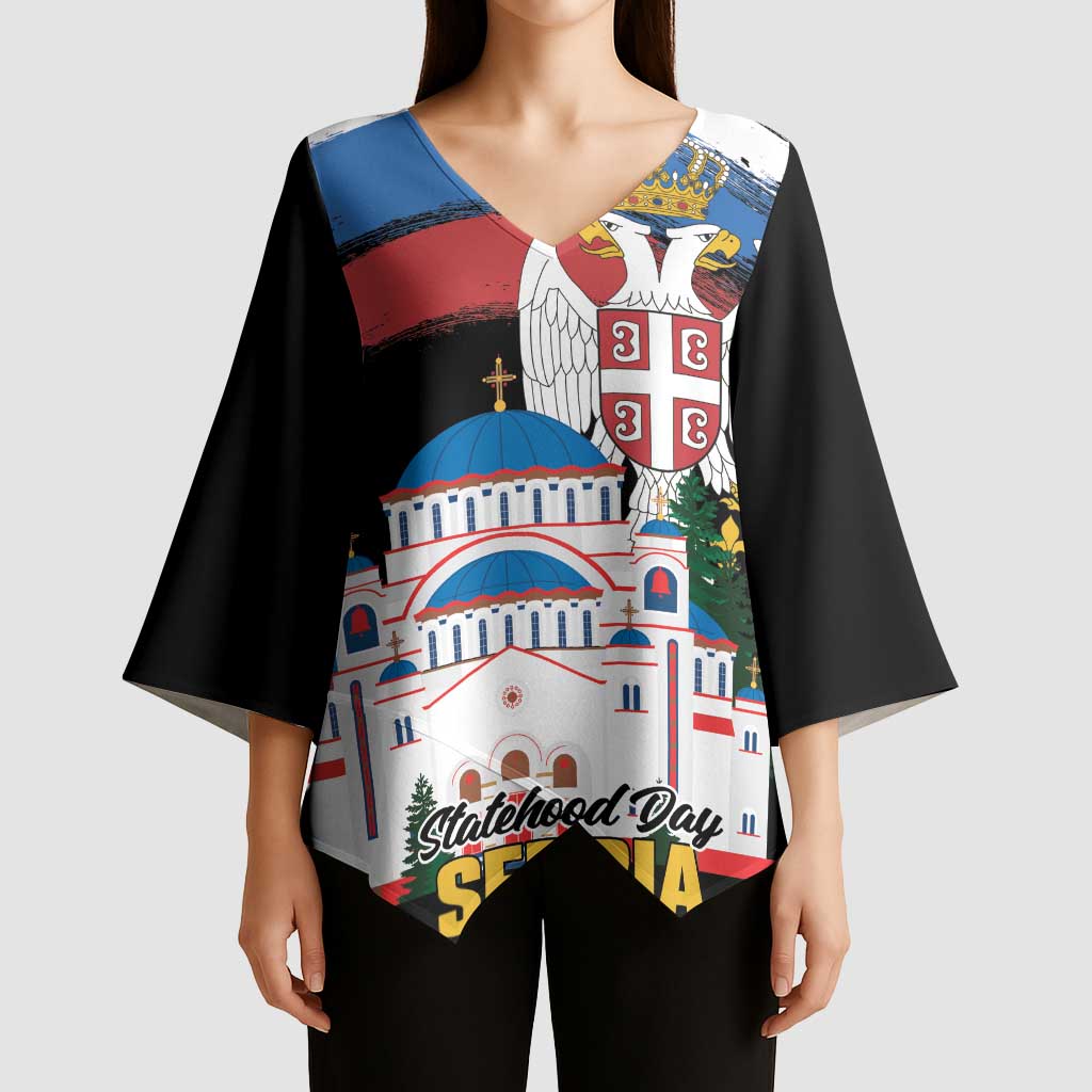 Serbia Statehood Day Kimono Sleeve Blouse Saint Sava with Serbian Eagle