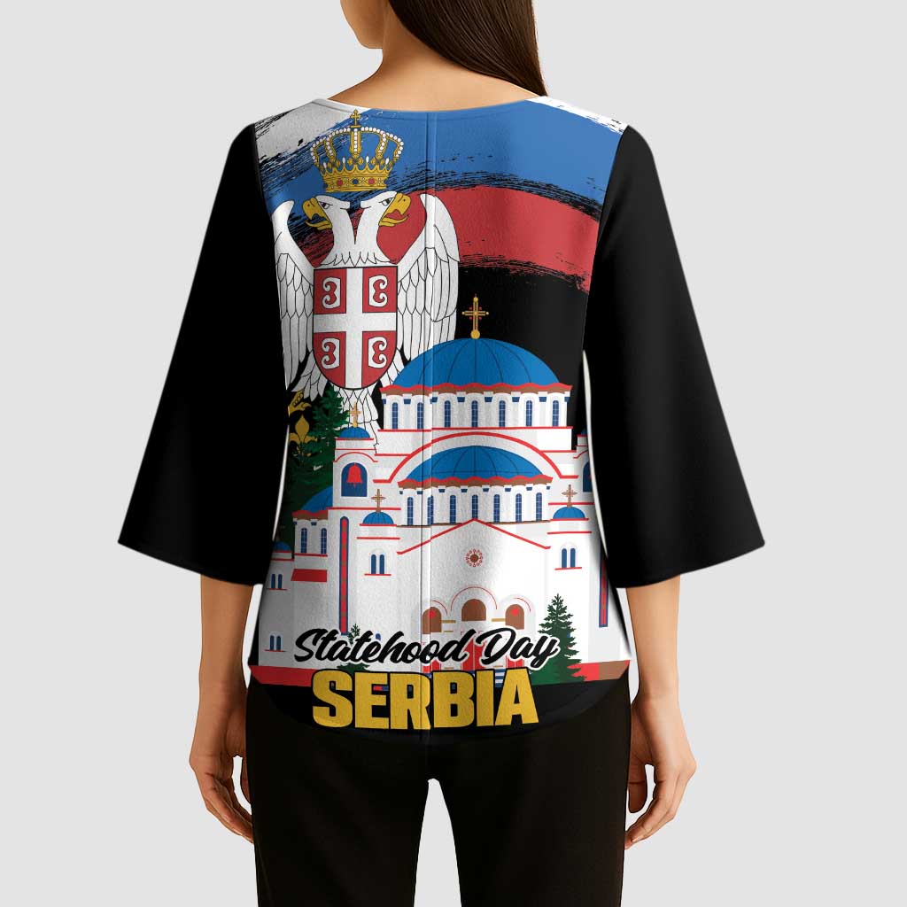Serbia Statehood Day Kimono Sleeve Blouse Saint Sava with Serbian Eagle