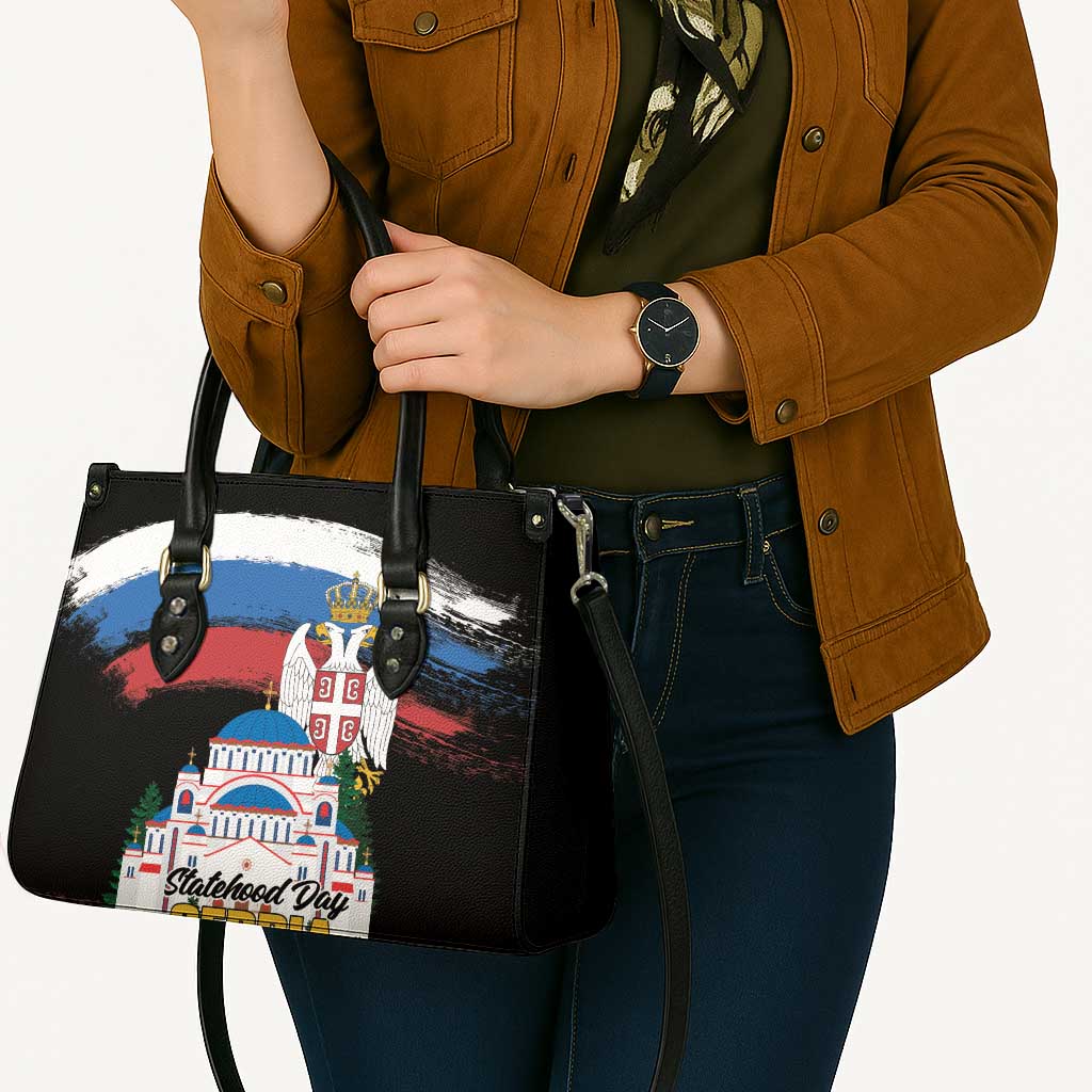 Serbia Statehood Day Leather Bag Saint Sava with Serbian Eagle