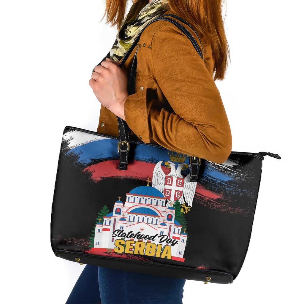 Serbia Statehood Day Leather Tote Bag Saint Sava with Serbian Eagle