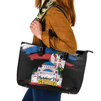 Serbia Statehood Day Leather Tote Bag Saint Sava with Serbian Eagle