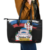 Serbia Statehood Day Leather Tote Bag Saint Sava with Serbian Eagle