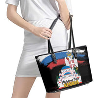 Serbia Statehood Day Leather Tote Bag Saint Sava with Serbian Eagle