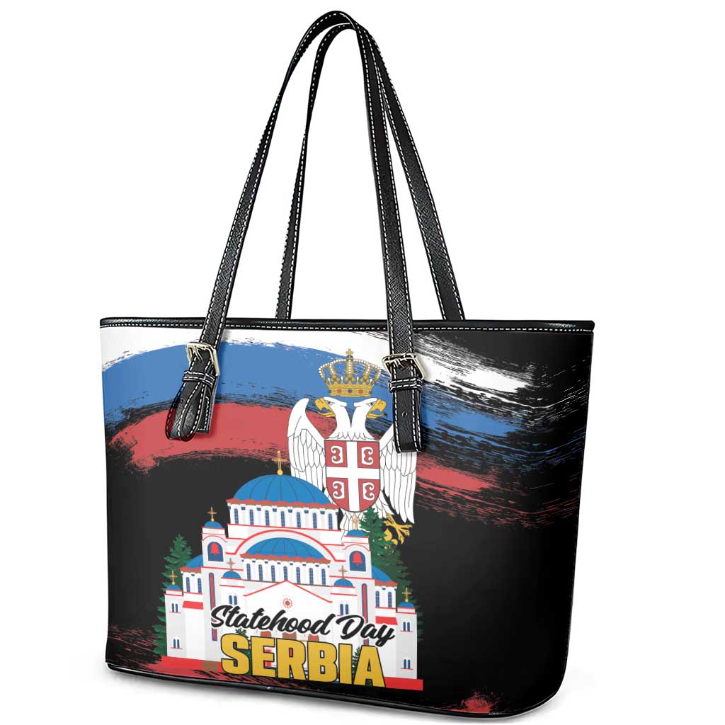 Serbia Statehood Day Leather Tote Bag Saint Sava with Serbian Eagle