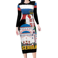 Serbia Statehood Day Long Sleeve Bodycon Dress Saint Sava with Serbian Eagle