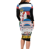 Serbia Statehood Day Long Sleeve Bodycon Dress Saint Sava with Serbian Eagle