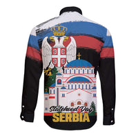 Serbia Statehood Day Long Sleeve Button Shirt Saint Sava with Serbian Eagle
