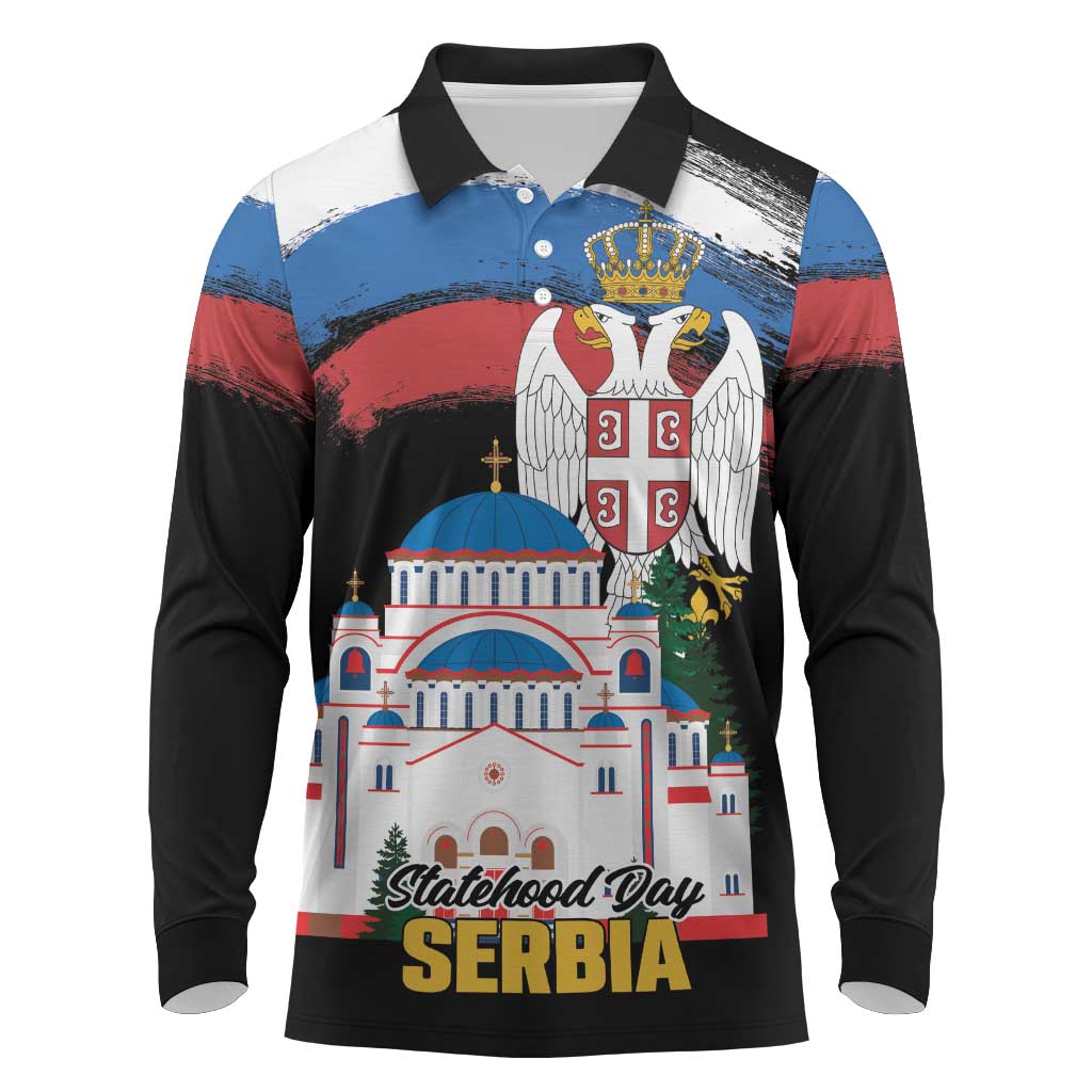 Serbia Statehood Day Long Sleeve Polo Shirt Saint Sava with Serbian Eagle