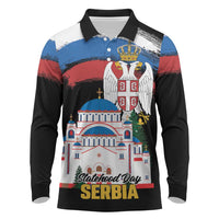 Serbia Statehood Day Long Sleeve Polo Shirt Saint Sava with Serbian Eagle