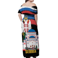 Serbia Statehood Day Off Shoulder Maxi Dress Saint Sava with Serbian Eagle