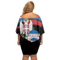 Serbia Statehood Day Off Shoulder Short Dress Saint Sava with Serbian Eagle