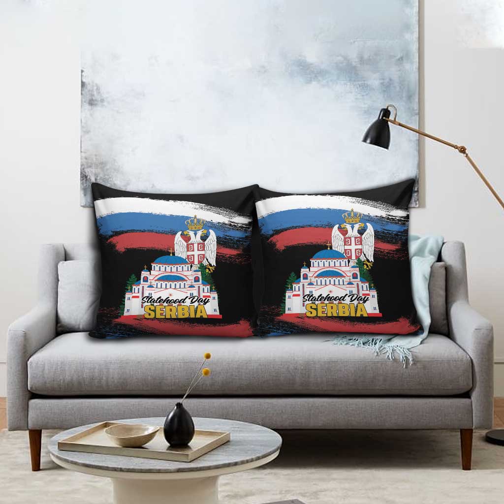 Serbia Statehood Day Pillow Cover Saint Sava with Serbian Eagle