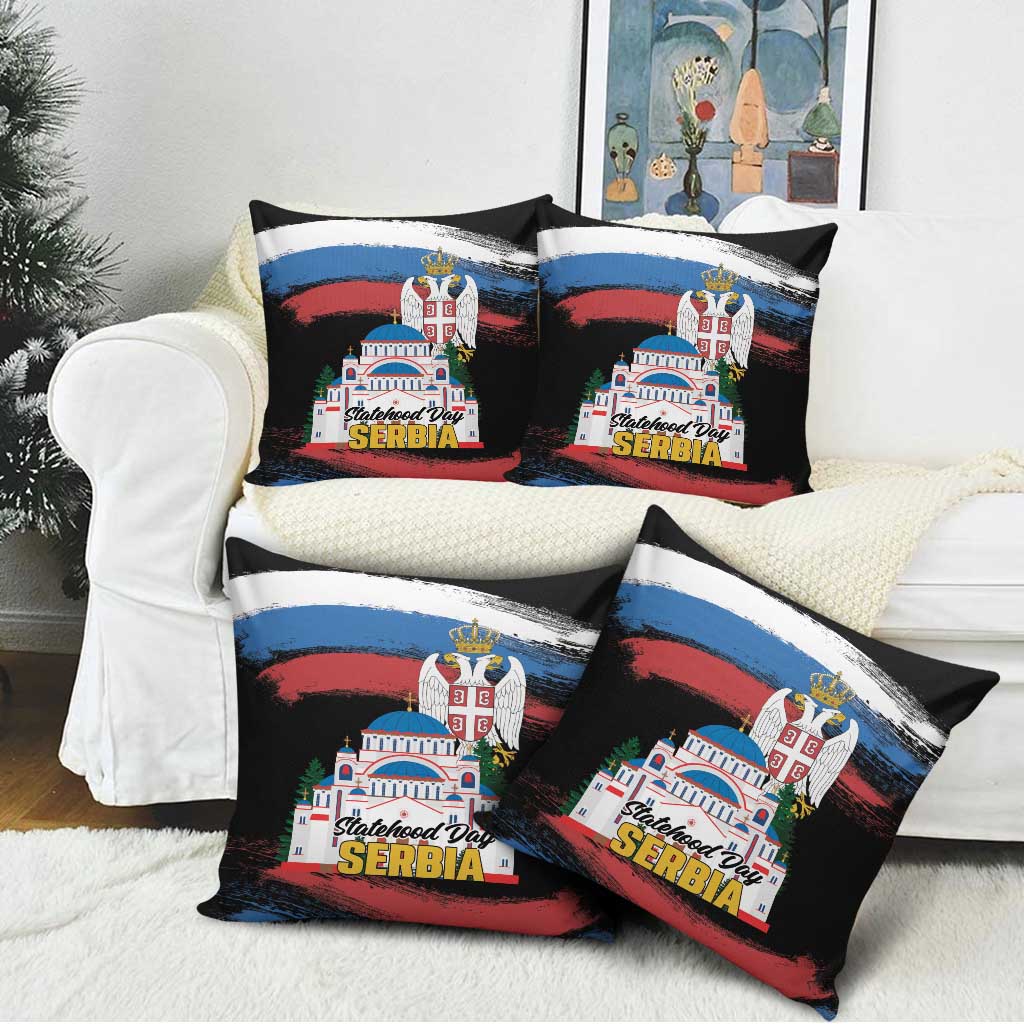 Serbia Statehood Day Pillow Cover Saint Sava with Serbian Eagle