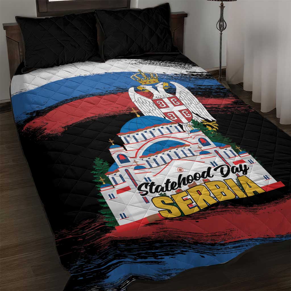 Serbia Statehood Day Quilt Bed Set Saint Sava with Serbian Eagle