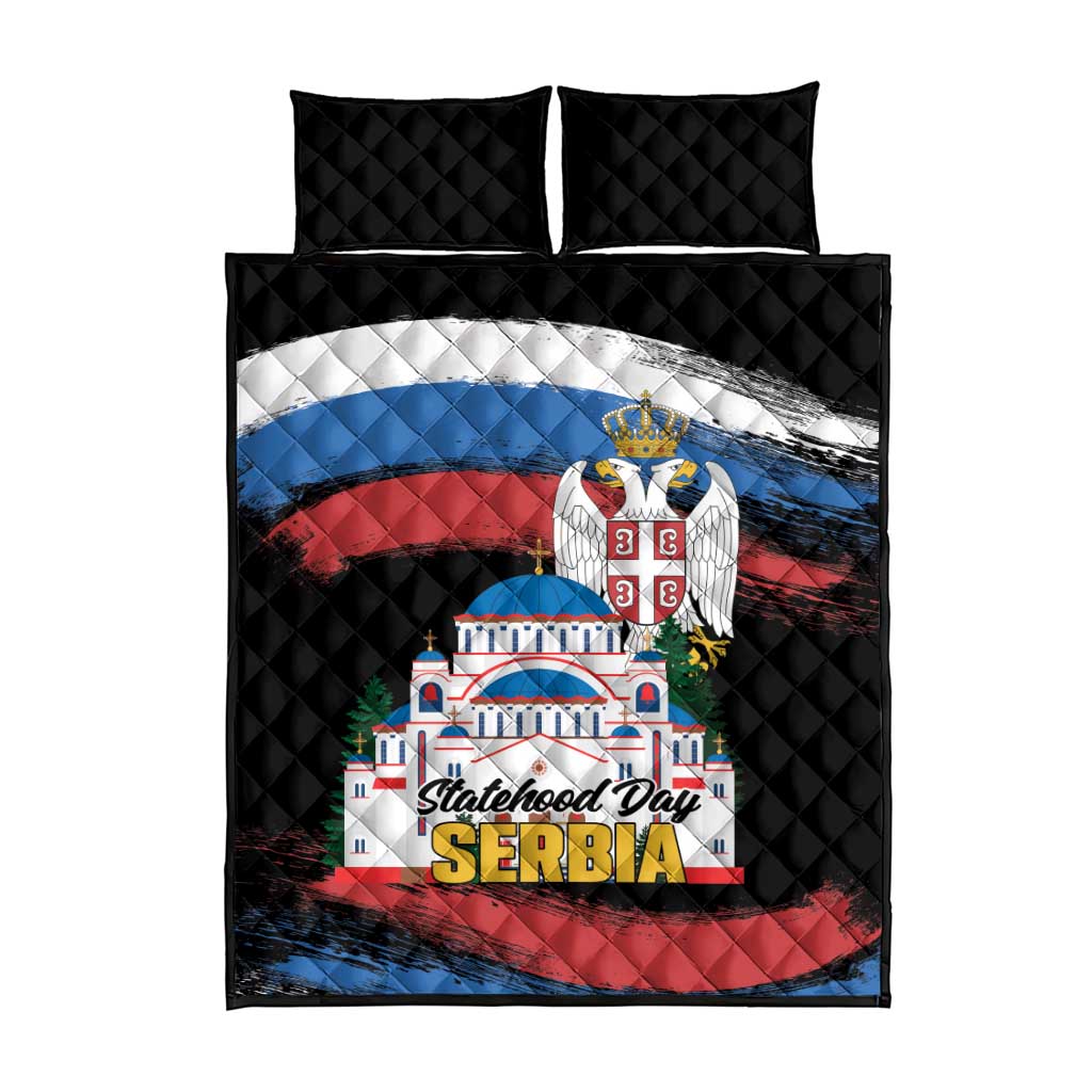 Serbia Statehood Day Quilt Bed Set Saint Sava with Serbian Eagle