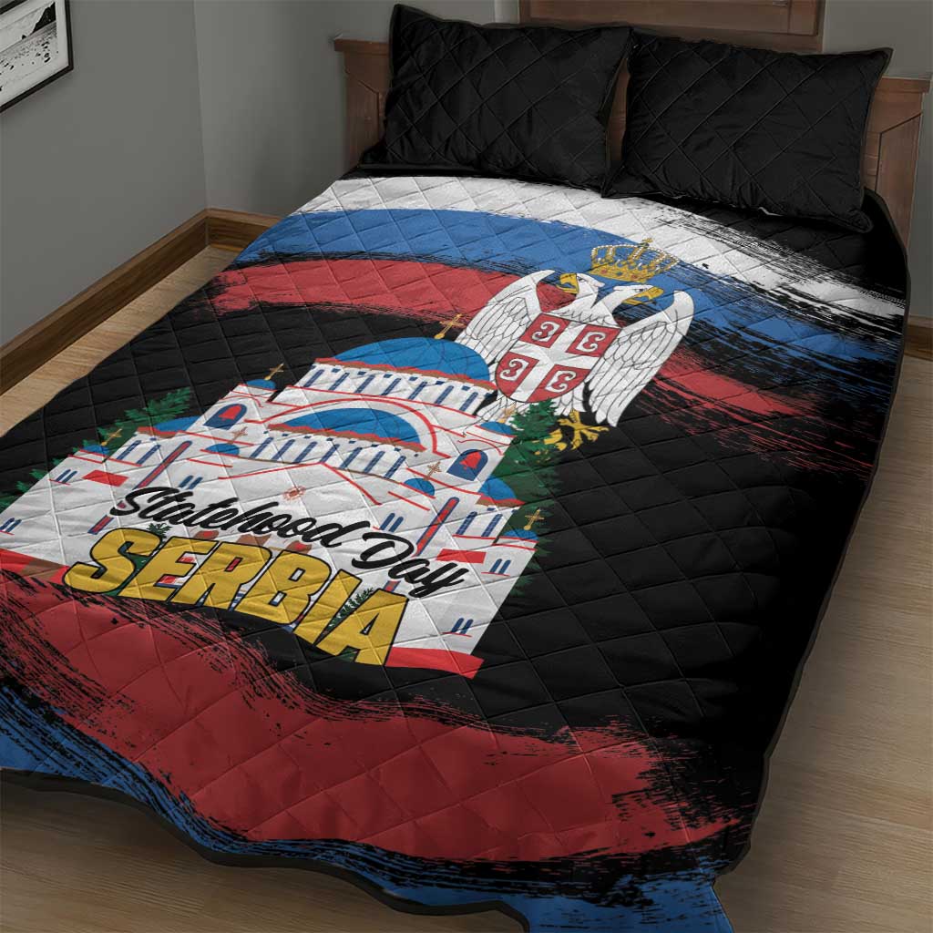Serbia Statehood Day Quilt Bed Set Saint Sava with Serbian Eagle