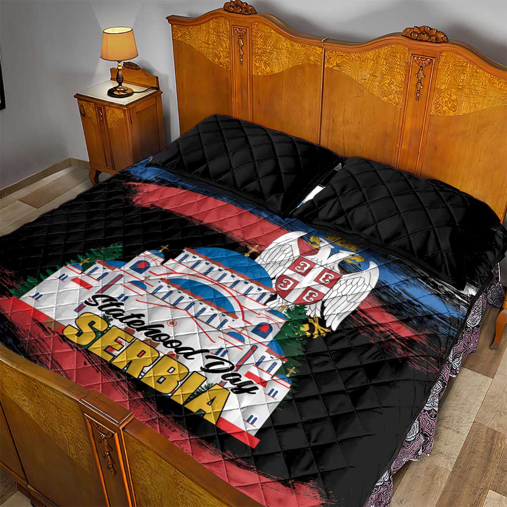 Serbia Statehood Day Quilt Bed Set Saint Sava with Serbian Eagle
