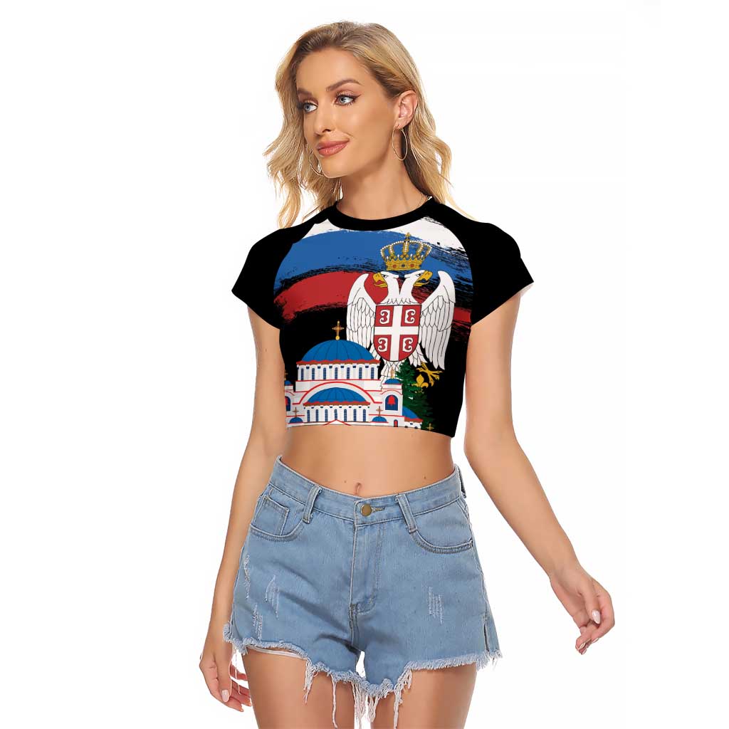 Serbia Statehood Day Raglan Cropped T Shirt Saint Sava with Serbian Eagle