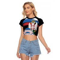 Serbia Statehood Day Raglan Cropped T Shirt Saint Sava with Serbian Eagle
