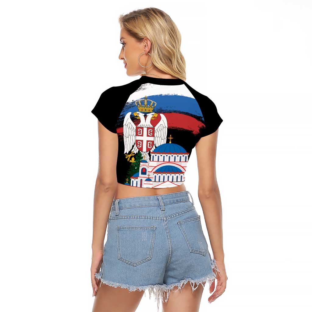 Serbia Statehood Day Raglan Cropped T Shirt Saint Sava with Serbian Eagle