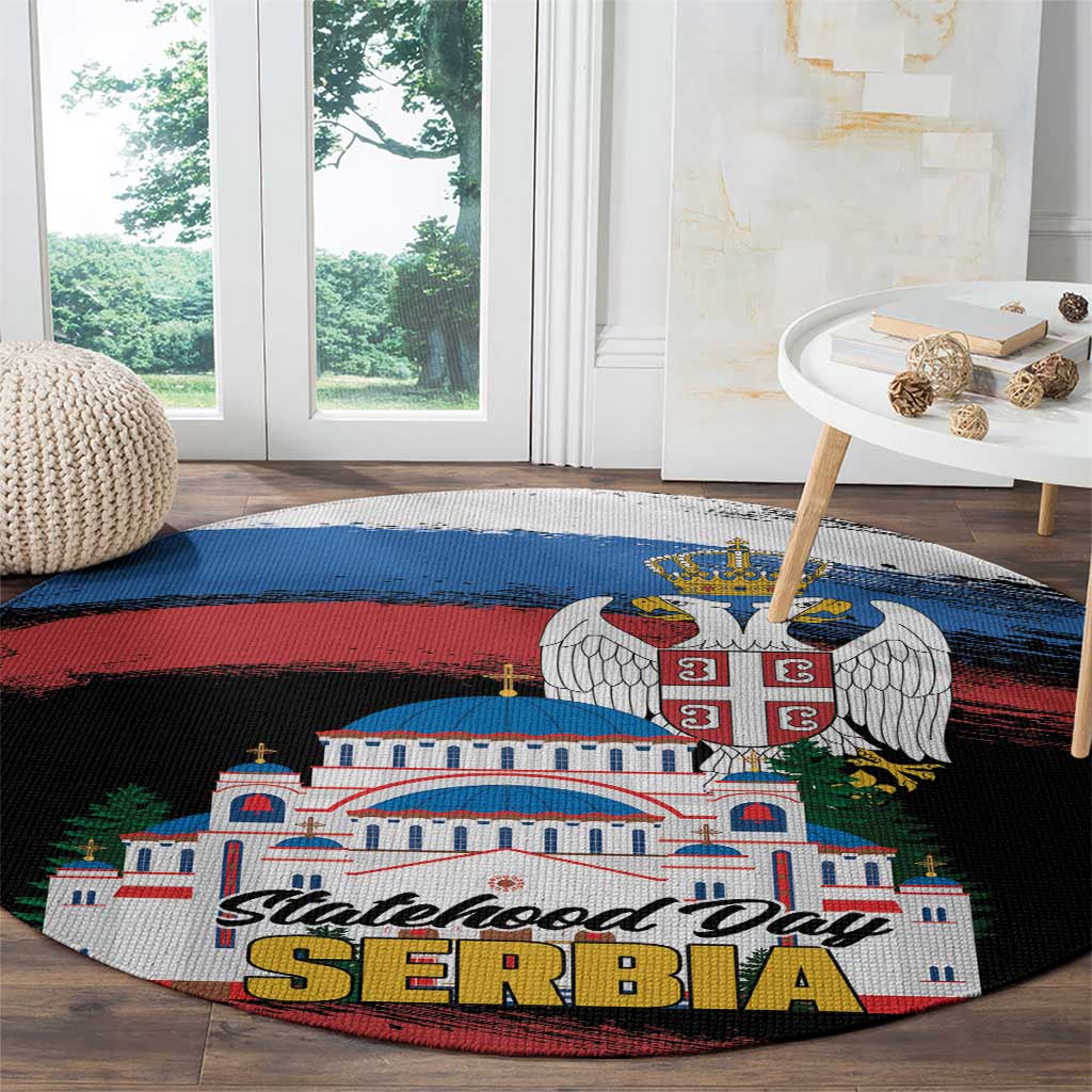 Serbia Statehood Day Round Carpet Saint Sava with Serbian Eagle