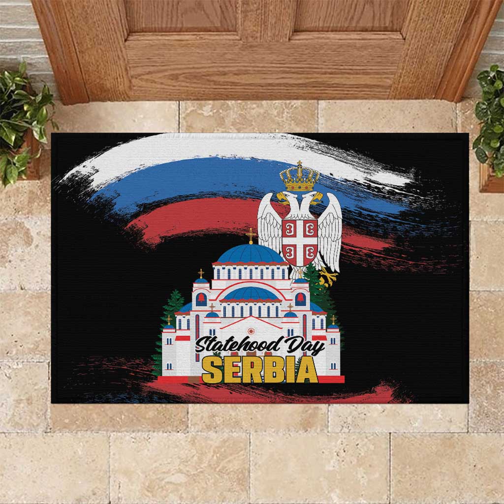 Serbia Statehood Day Rubber Doormat Saint Sava with Serbian Eagle