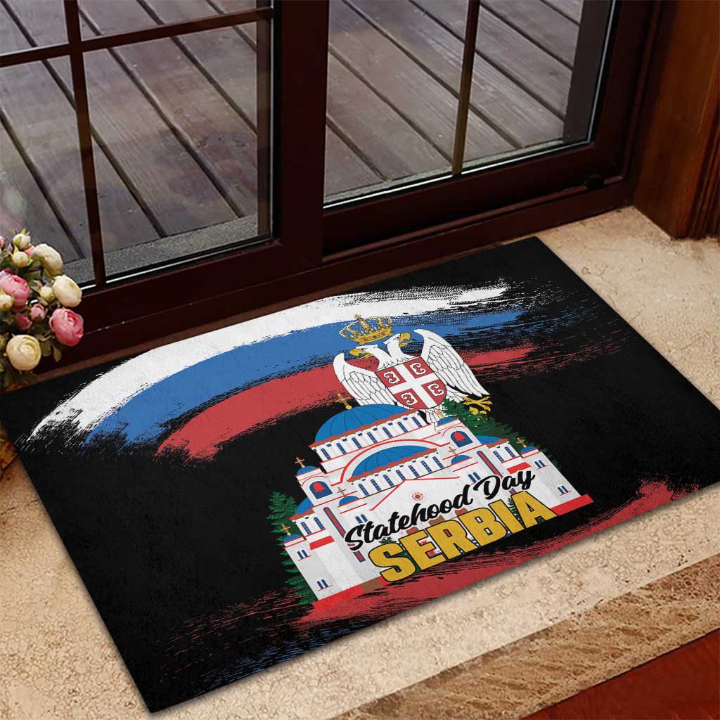 Serbia Statehood Day Rubber Doormat Saint Sava with Serbian Eagle