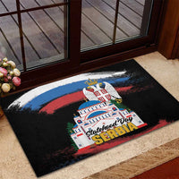 Serbia Statehood Day Rubber Doormat Saint Sava with Serbian Eagle