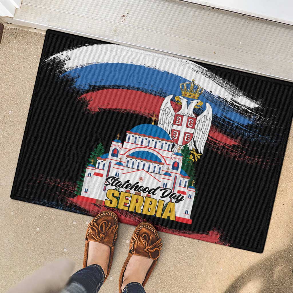 Serbia Statehood Day Rubber Doormat Saint Sava with Serbian Eagle
