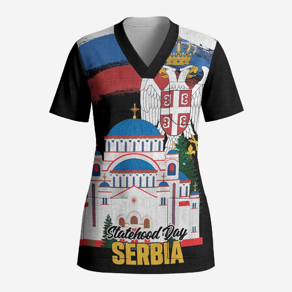Serbia Statehood Day Scrub Top Saint Sava with Serbian Eagle