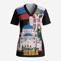 Serbia Statehood Day Scrub Top Saint Sava with Serbian Eagle