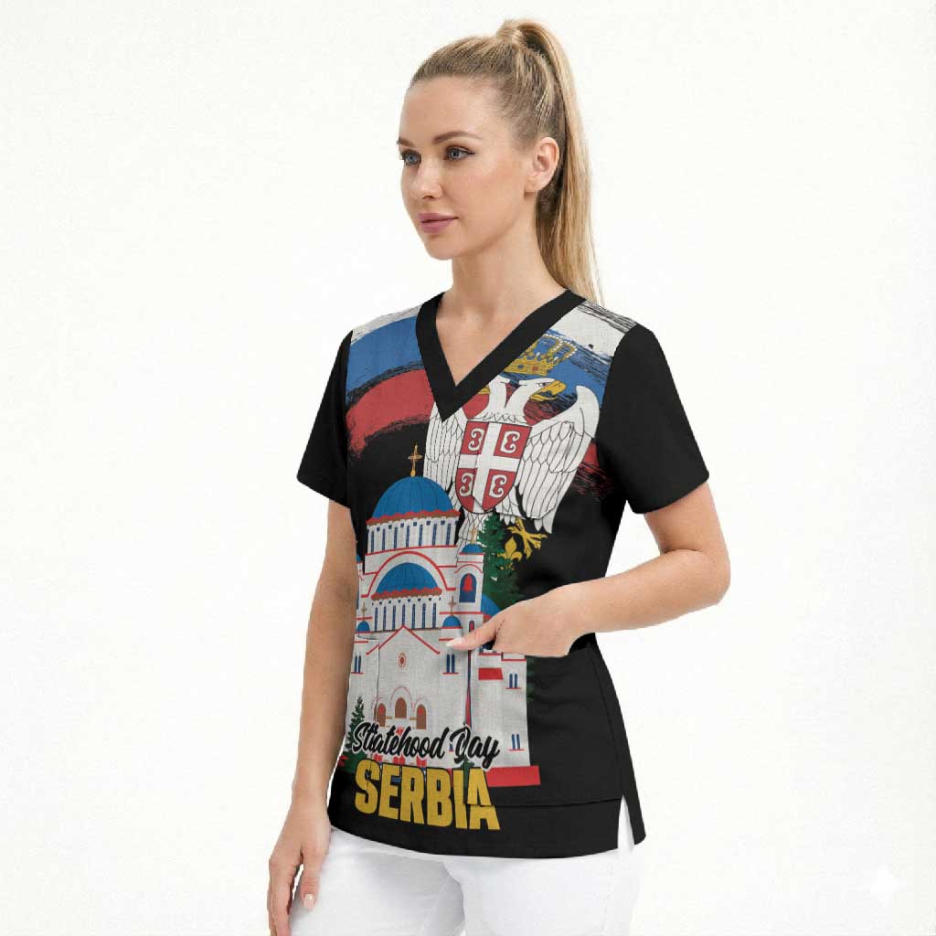 Serbia Statehood Day Scrub Top Saint Sava with Serbian Eagle