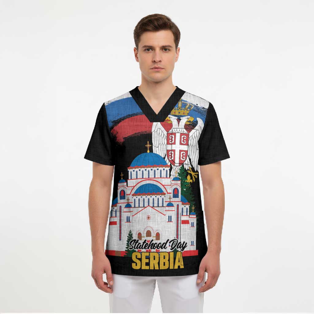 Serbia Statehood Day Scrub Top Saint Sava with Serbian Eagle