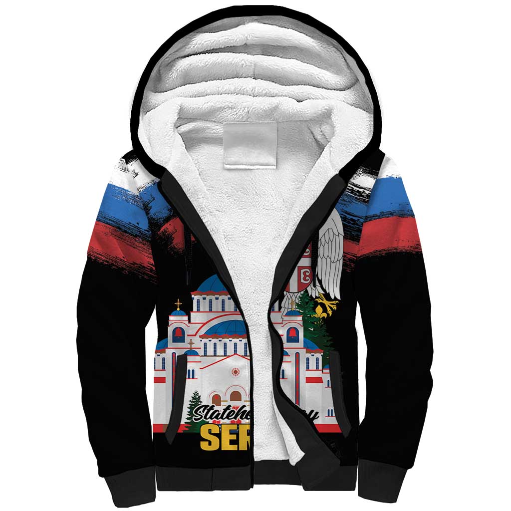 Serbia Statehood Day Sherpa Hoodie Saint Sava with Serbian Eagle
