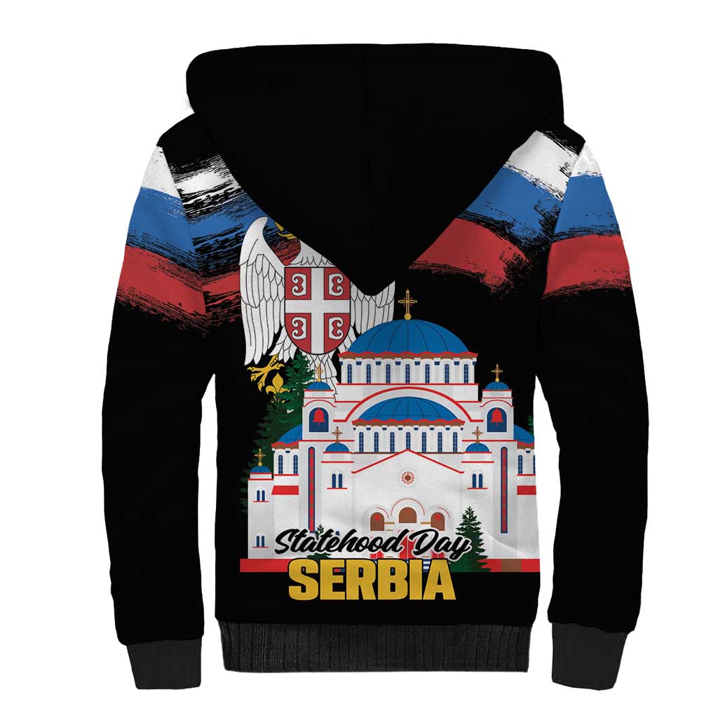 Serbia Statehood Day Sherpa Hoodie Saint Sava with Serbian Eagle