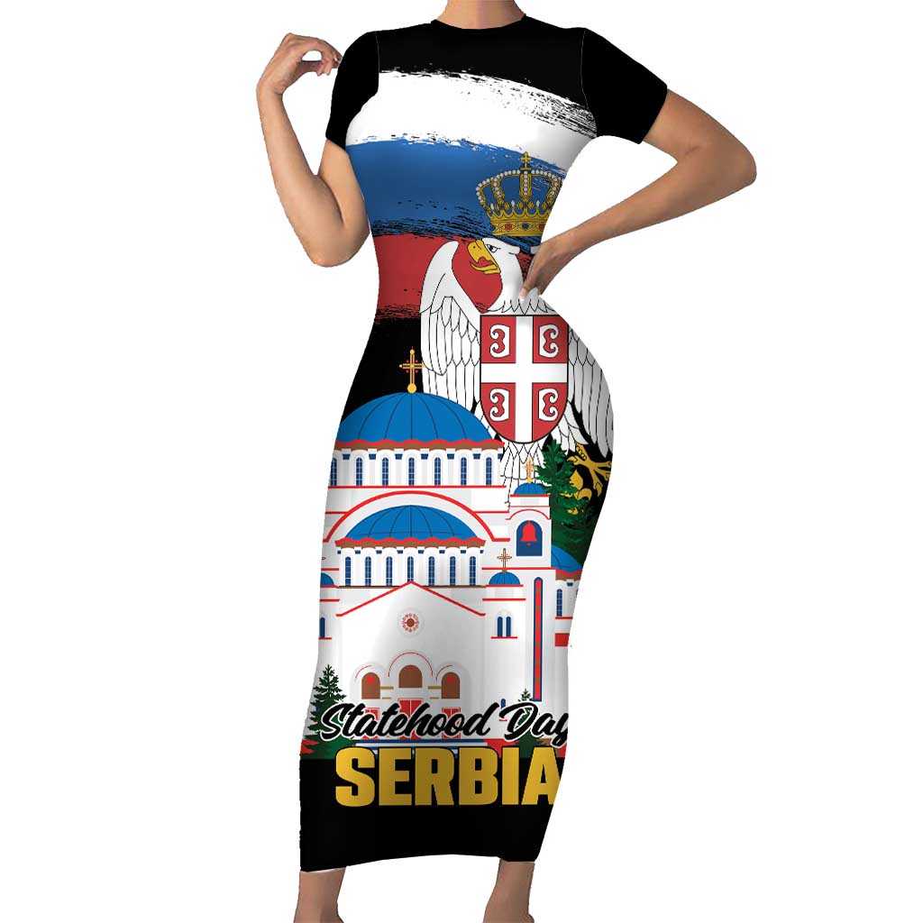 Serbia Statehood Day Short Sleeve Bodycon Dress Saint Sava with Serbian Eagle
