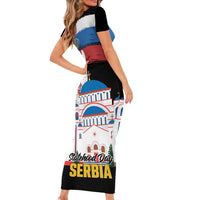 Serbia Statehood Day Short Sleeve Bodycon Dress Saint Sava with Serbian Eagle