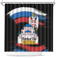 Serbia Statehood Day Shower Curtain Saint Sava with Serbian Eagle
