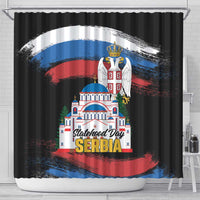 Serbia Statehood Day Shower Curtain Saint Sava with Serbian Eagle