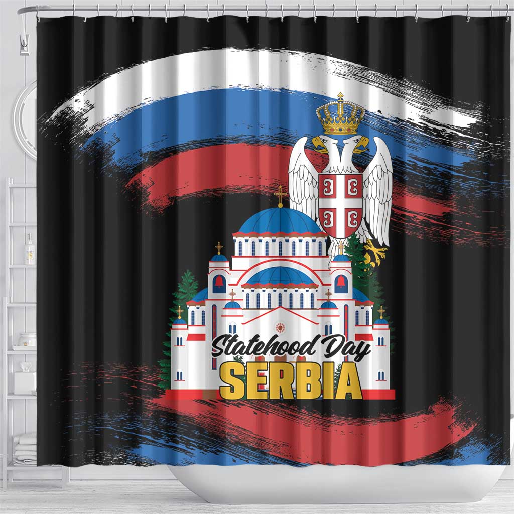 Serbia Statehood Day Shower Curtain Saint Sava with Serbian Eagle