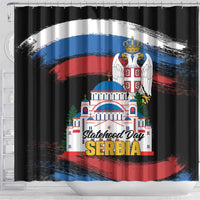 Serbia Statehood Day Shower Curtain Saint Sava with Serbian Eagle